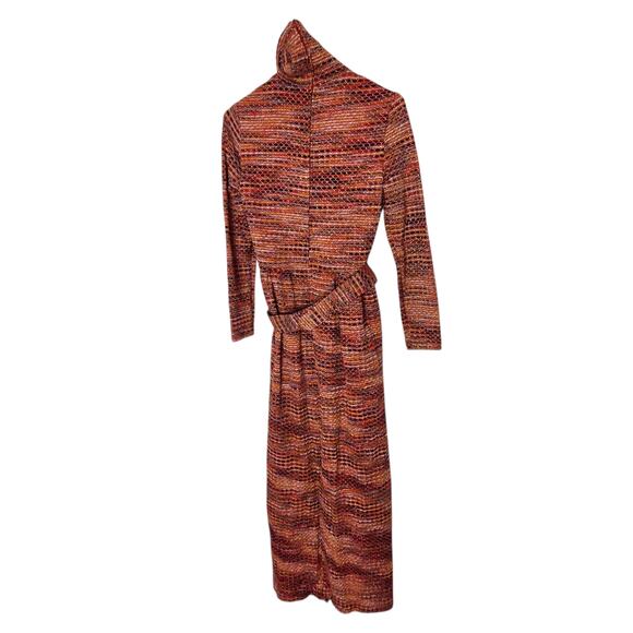 Vintage 1960s Calderon Metallic Knit Maxi Dress Belted Turtleneck Sz 8 - Picture 5 of 12